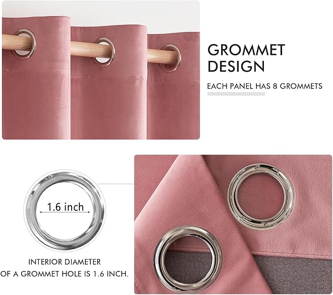 MIULEE Velvet Curtains Blush Pink 52 x 90 Inch Length Set of 2 | Grommet Drapes - Image 2