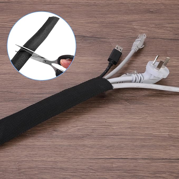 MECCANIXITY Braided Cable Sleeves Heat Shrinkable Fabric Sleeving, 1 3/8" 33ft Black 2:1 Ratio Heat Shrinkable Cord Protector for Harness Cable, Network Cable Protection, Cable Management
