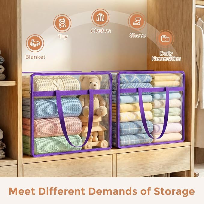 4 Pack Clear Storage Bags for Clothes, 45L Closet Organizers and Storage | - Image 4