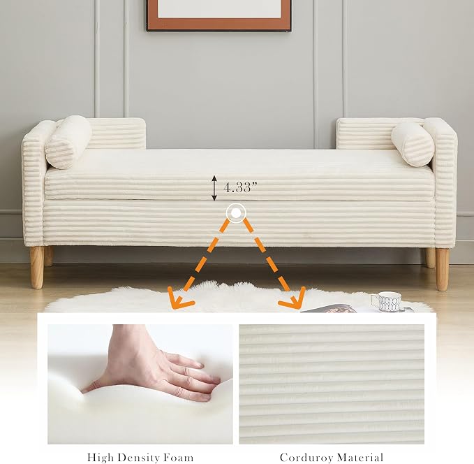 Aoiy & Wifon 65.35" W End of Bed Bench King Size, Upholstered Large Storage - Image 5