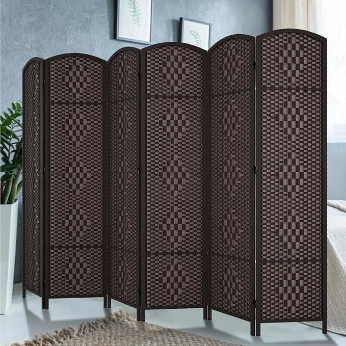 RHF Room Divider Panel, 6 Panel Partition Room Dividers Screen, Dark Mocha | - Image 2