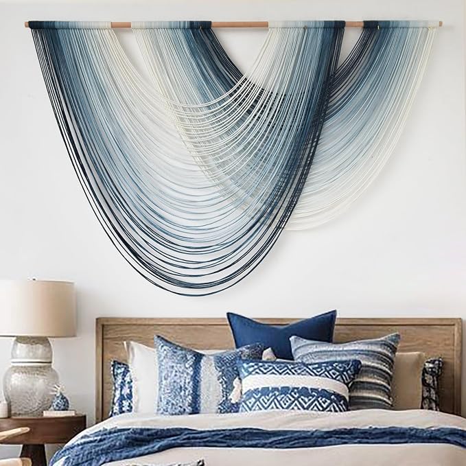 Macrame Wall Hanging Large handmade Navy Blue Ombre Fiber Art 57"W*39"L | by FLBER