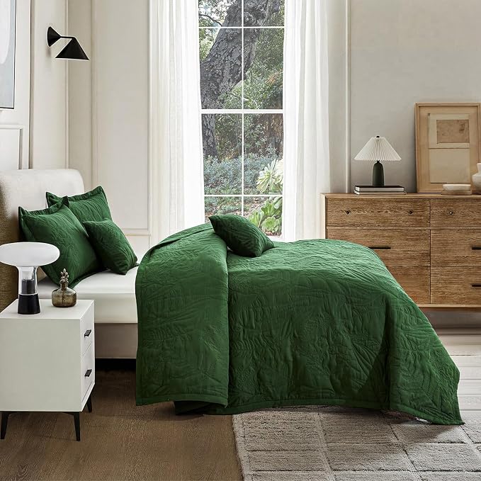 HZ & HY Oversized Queen Bedspreads, Olive Green | Generous Coverage, 5-Piece - Image 4