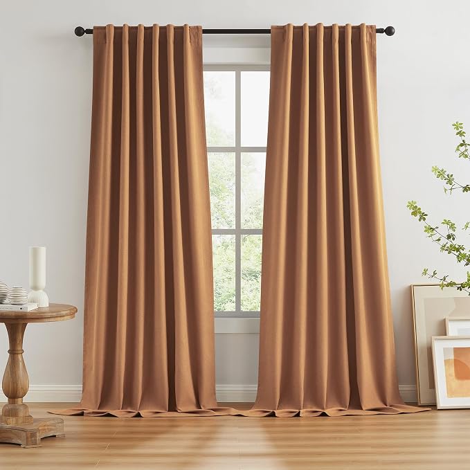Burnt Orange Blackout Linen Curtains Linen 2 Panels Set 102 Inch Length by KEQIAOSUOCAI