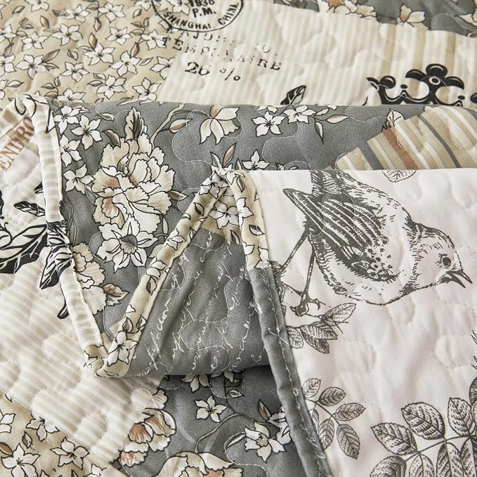 Cmfshape Floral Quilt King, 3 Piece Bird Pattern Bedspread Set, Country Quilted - Image 5