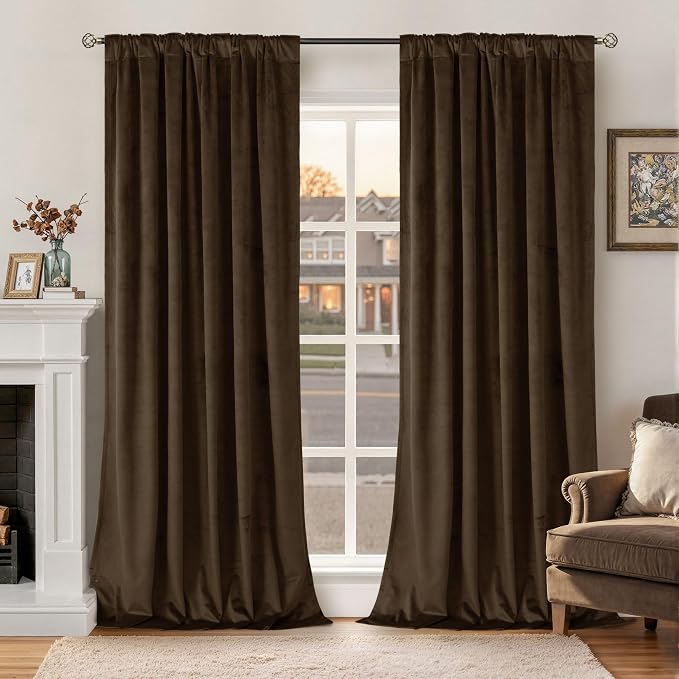 BGment Brown Velvet Blackout Curtains 90 Inches Long - Image 2
