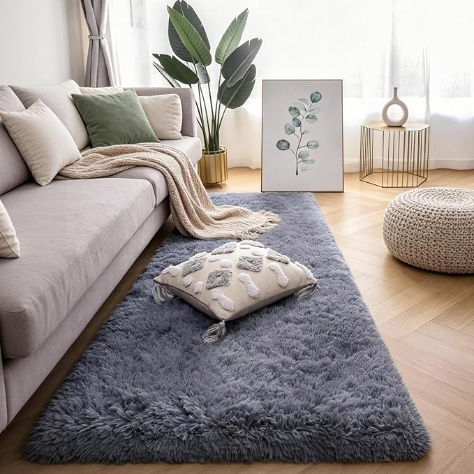 KICHOWUA Grey Fluffy Shag Rug 2x6, living room, kids room, boys and girls - Image 2