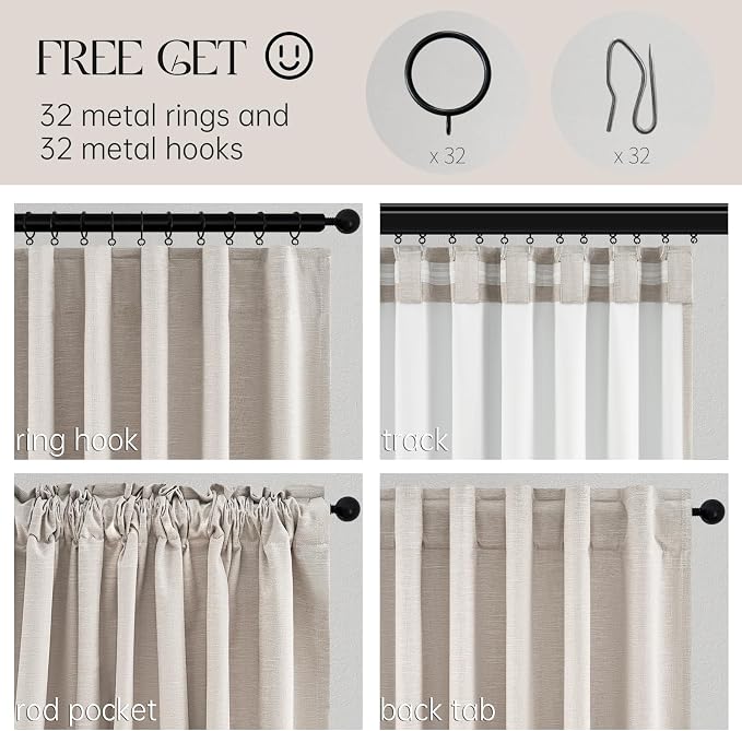 Oatmeal Blackout Curtains for Living Room 100 Inch Long 2 Panels, Linen - Image 4