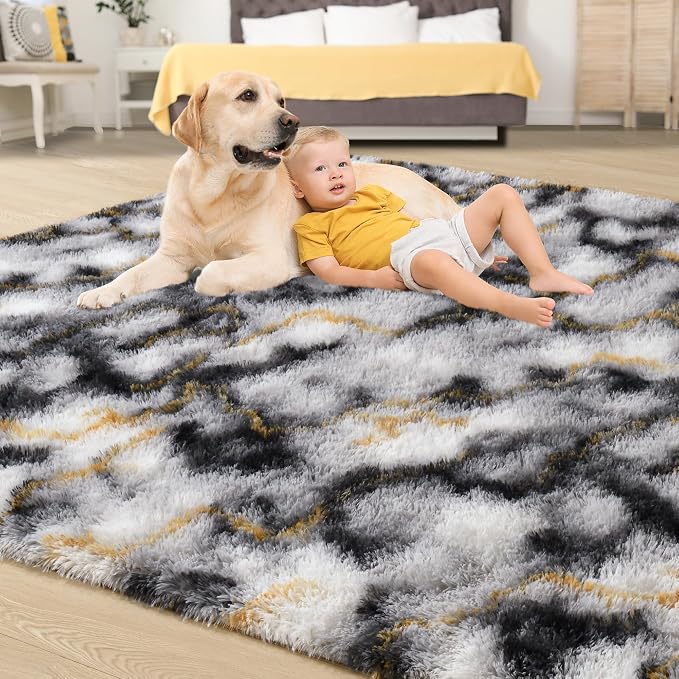 Soft Fluffy Rugs for Living Room, 5x8 Shaggy Area Rug for Bedroom, Modern Shag - Image 4