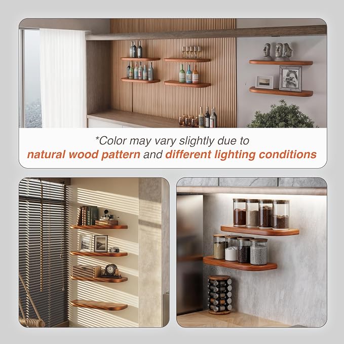 BATODA 17" Acacia Wood Floating Shelves Wall Mounted – Rustic Farmhouse Wooden - Image 6