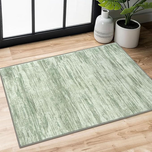 2x3 Modern Abstract Rug for Entryway, Light Sage Green and Ivory Super Soft Small Area Rug, Washable Non-Slip Kitchen Rugs, Low-Pile Mat for Bedside, Indoor Door Mat