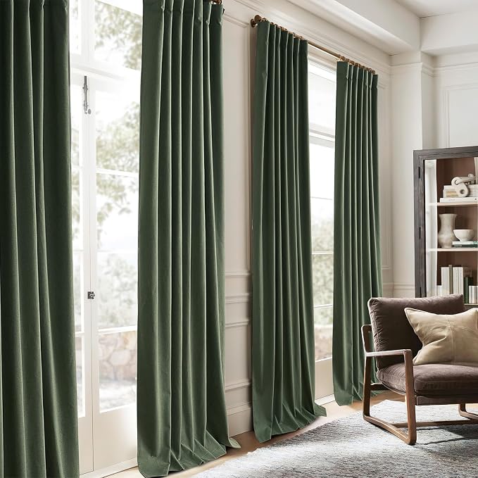 Dark Olive Green Pleated Curtains 92 Inches Long - Image 6