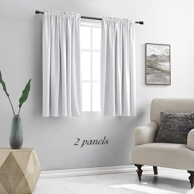 Greyish White Room Darkening Rod Pocket Curtain Panels - Image 2