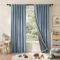 RYB HOME Smoky Blue Linen Texture Curtains 90 Inch by RYBHOME