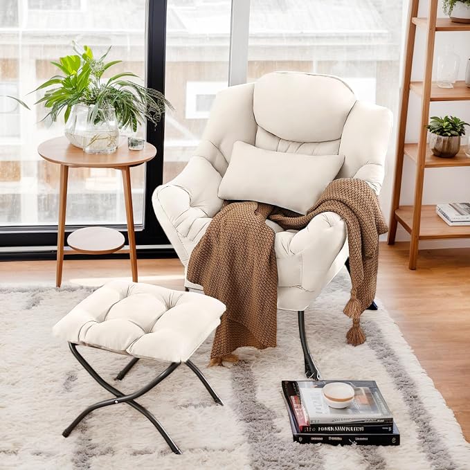 Furlide Lazy Chair with Ottoman, Comfy Fabric Accent Lounge Arm Chair with by Furlide