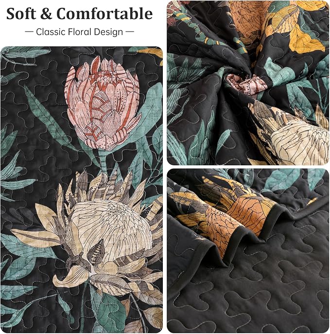 Dintszyayue Quilt Queen Size Black, Soft Microfiber Lightweight Farmhouse Bed - Image 5