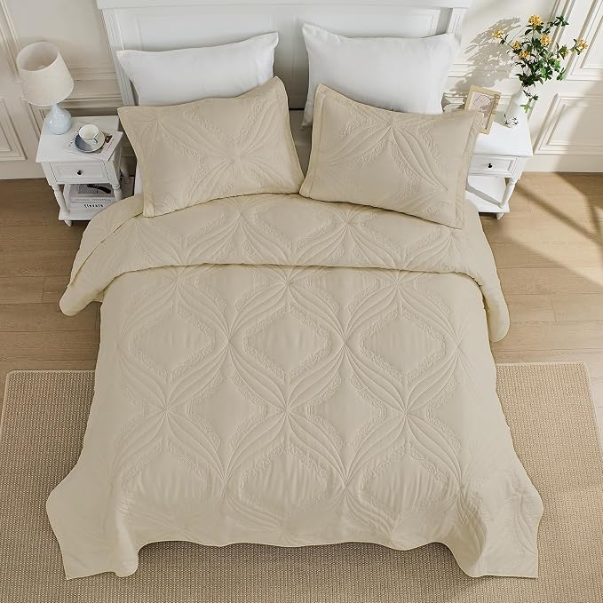 Kingnex Oversized King Bedspreads 128x120 Ultrasonic Quilted Beige | Extra Wide - Image 4