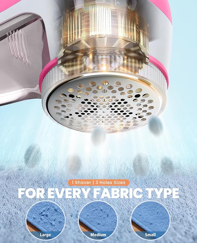 POPCHOSE Fabric Shaver, Lint Remover for Clothes, Electric Lint Shaver with 6-Leaf Blades, Sweater Shavers to Remove Pilling for Clothing, Couch, Furniture, Fuzz, Lint Ball, Bobbles, Pink