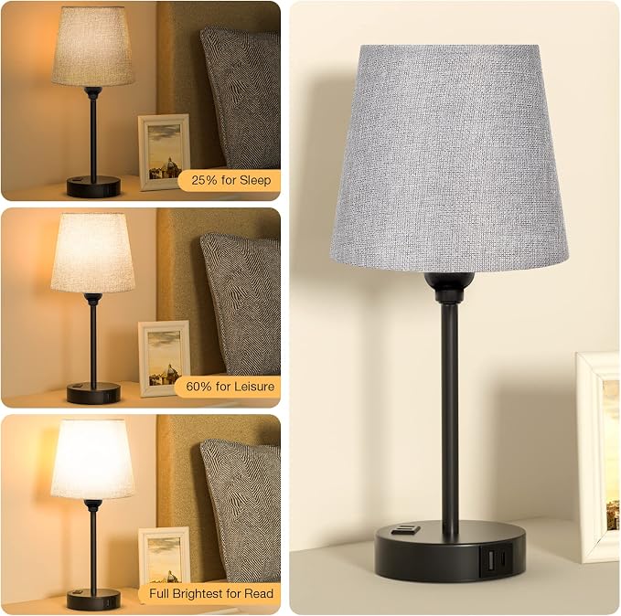 Grey Bedside Lamps Set 2 for Bedroom - Image 3