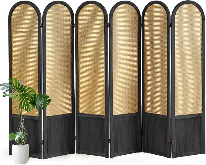 6 Panel Rattan Room Divider Screen, Boho Folding Privacy Screen | Decorative - Image 9