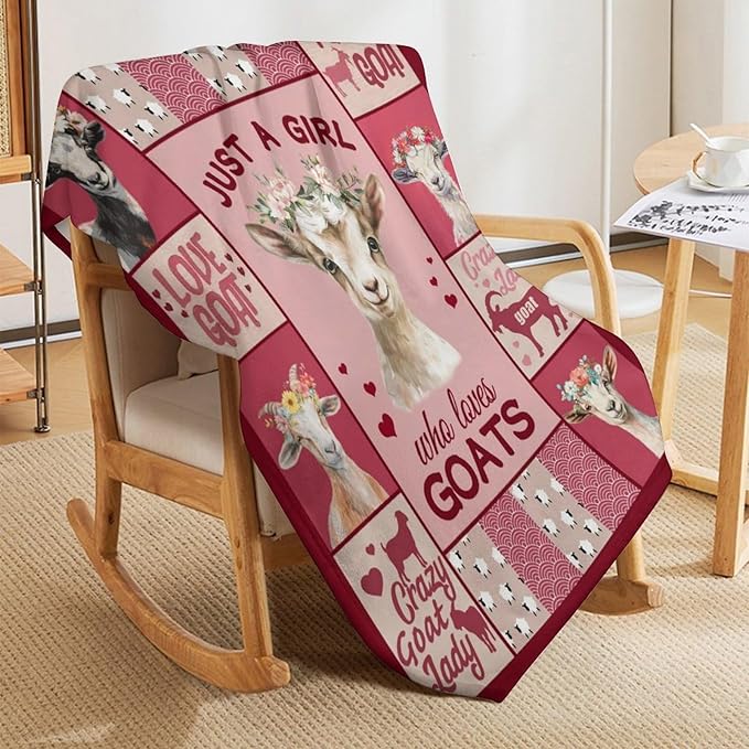 Goat Blanket Just A Girl Who Loves Goats Sheep Lamb Print Throw Blankets for Sofa Stuff Decor Soft Cozy Fleece Plush Flannel Gifts for Baby Kids Women Adults Lover 50"x60"