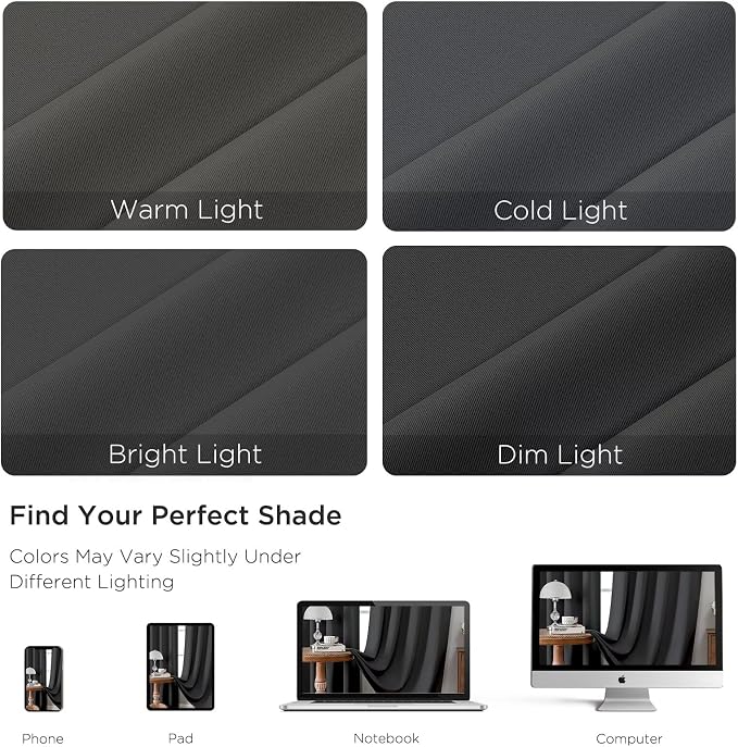 CUCRAF Dark Grey Blackout Curtains 96 inch Length 2 Panels Set, Rod Pocket Room - Image 4