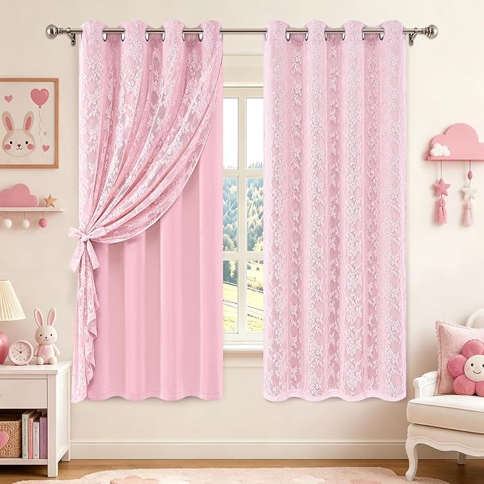 Yinhua Pink Blackout Curtains Double Layer Curtains by yinhua