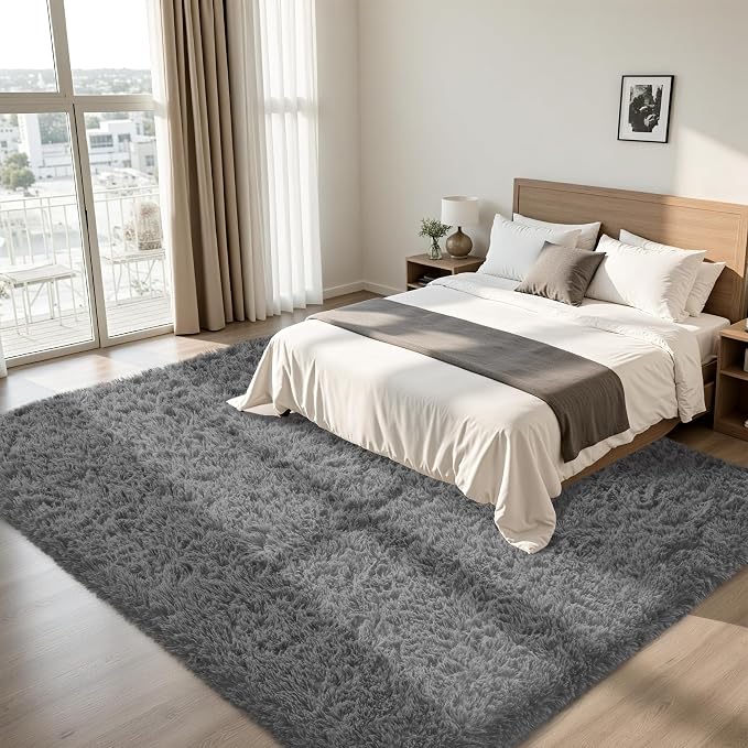 8x10 Area Rug for Living Room, Dark Gray Fluffy Shag Non-Slip Bedroom Rugs | - Image 4