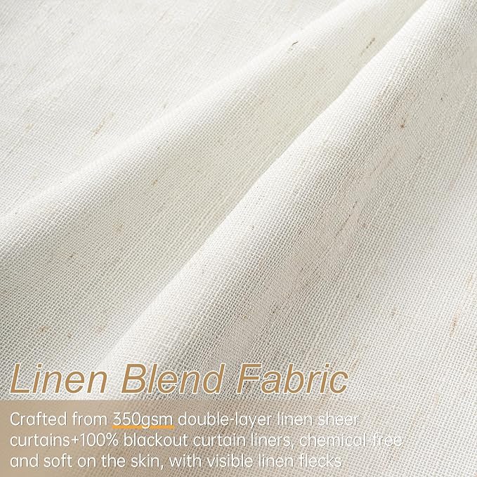 105 inch Long Natural Pinch Pleated 100% Blackout Curtains, Luxury Linen - Image 2