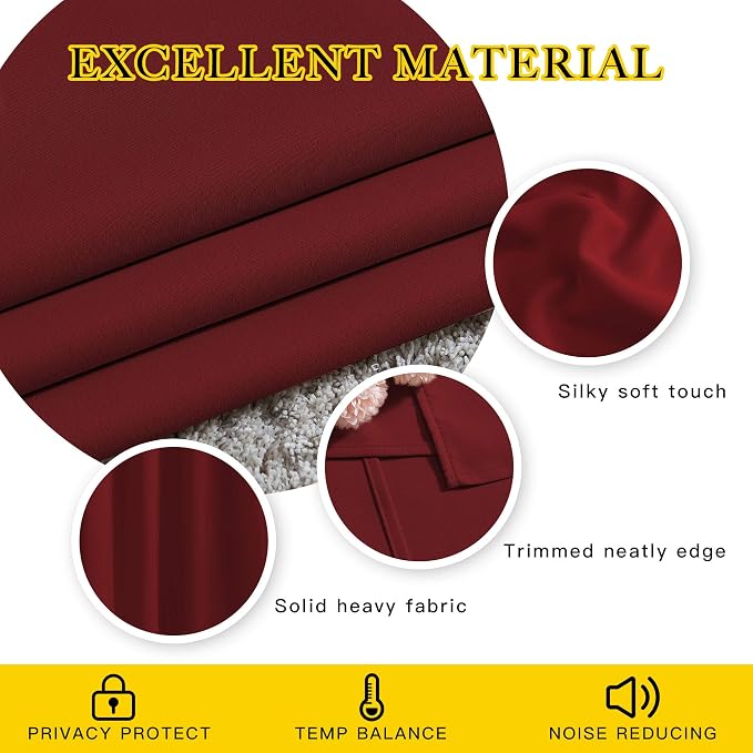 NICETOWN Burgundy Red Blackout Curtains 90 inches Long, Grommet Thermal - Image 4