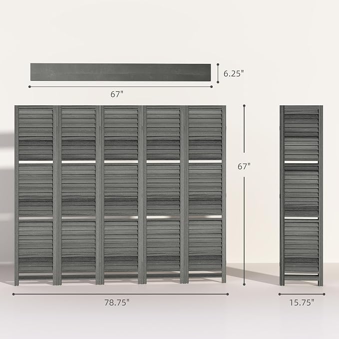 HOMCOM Room Divider with Shelves, 5 Panel, 3 Display Shelves, Folding Storage - Image 7