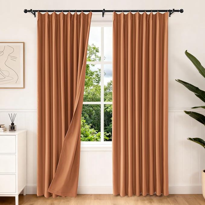 Etherealveil Terracotta Pinch Pleated Blackout Curtains 2 Panels 52"x84" | Back by Etherealveil