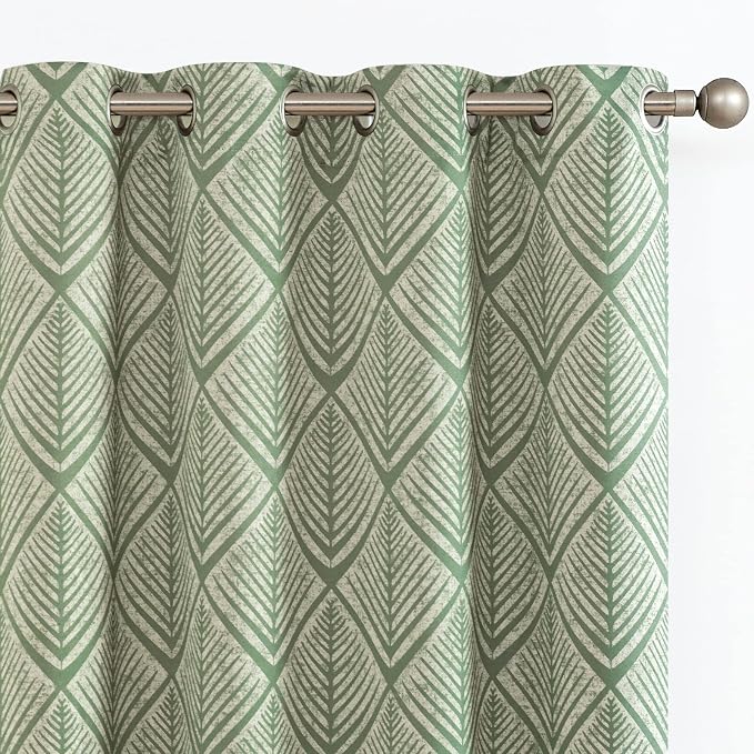 jinchan Sage Green Blackout Curtains Geometric Grommet 84 inch 2 Panels | Room by JINCHAN