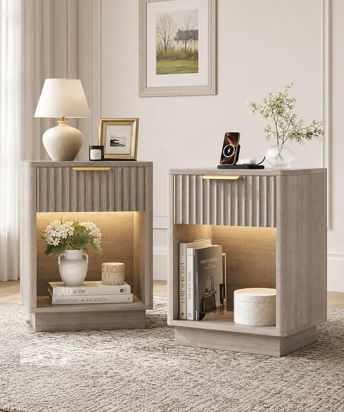 Akxomel Fluted Nightstand Set 2 Bedside Table - Image 2