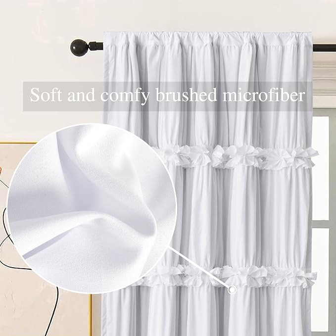 White Room Divider Curtains, Rustic Rod Pocket Sliding Door Curtains - Image 3