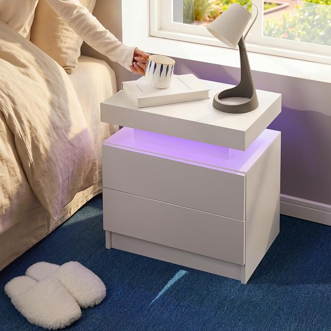 White Modern LED Nightstand Set of 2 - Image 6