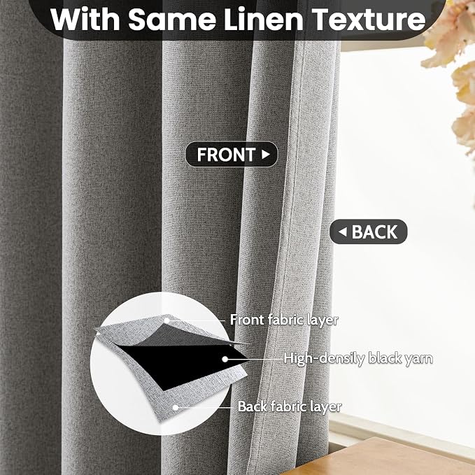 COSVIYA 100% Blackout Dove Grey Linen Curtains & Drapes 84 Inch Length | Light - Image 3