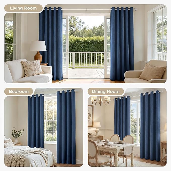 Joydeco Denim Blue Curtains for Bedroom 2 Panels Set, Faux Linen Textured 100% - Image 7