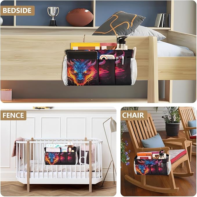 Dragon Fire tag8 Bedside Caddy Storage Bag Bedside Organizer - Image 8
