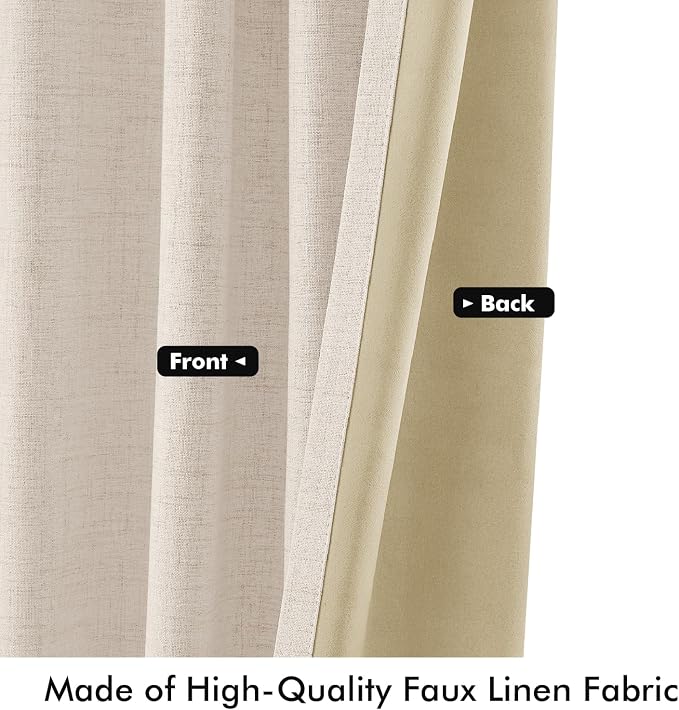 MIULEE 100% Blackout Linen Curtains 42 x 84 Inch Cream Beige 2 Panels | Thermal - Image 6