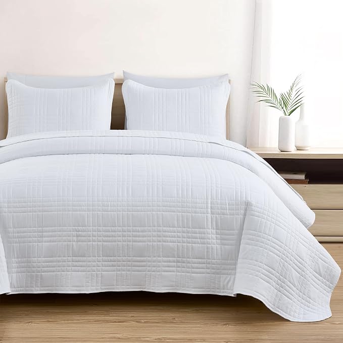 Chezmoi Collection Kingston Twin XL Size Bedspread Set, 2-Piece White Oversized - Image 2