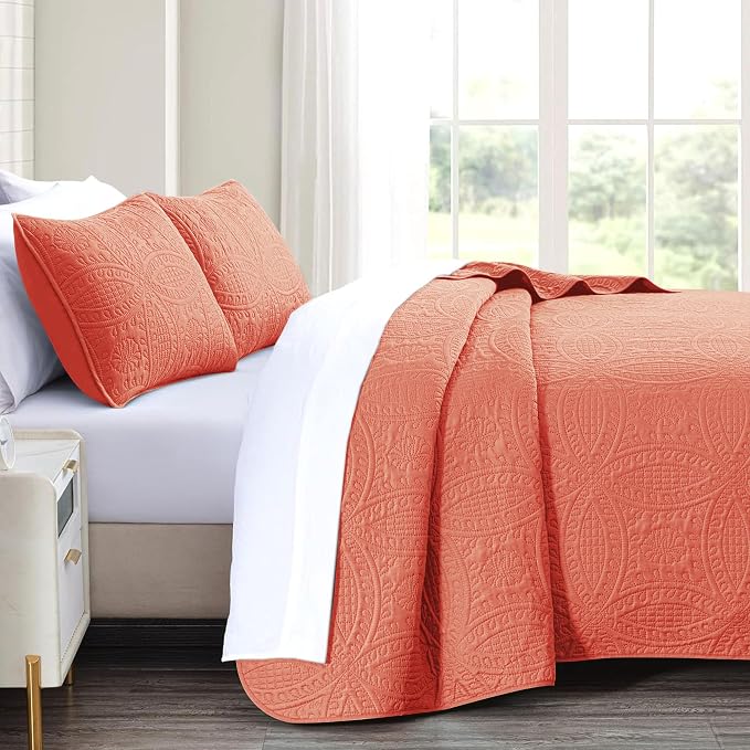 akkialla Mocha Coral King/Cal King Quilt Set, Ultrasonic Lightweight Bedspread - Image 4