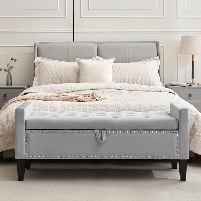 Velvet Storage Ottoman Bench, Modern Storage Bench by CreekVista