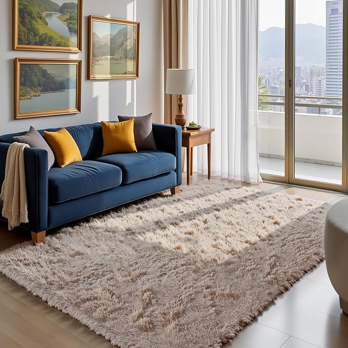 4x6 Beige Rug for Bedroom, Fluffy Shag Area Rug Small Rug Bedroom Carpet | by Yongyangjuxi
