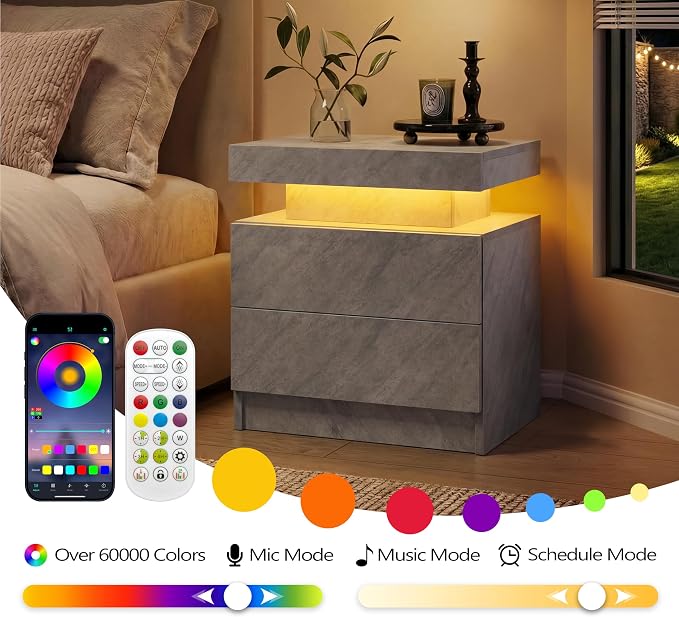 Gray Modern LED Nightstand Set of 2 - Image 6