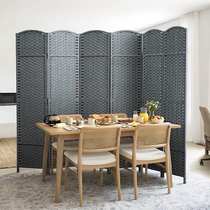 6 Panel Woven Room Divider, Freestanding Decorative Room Partition - Image 7