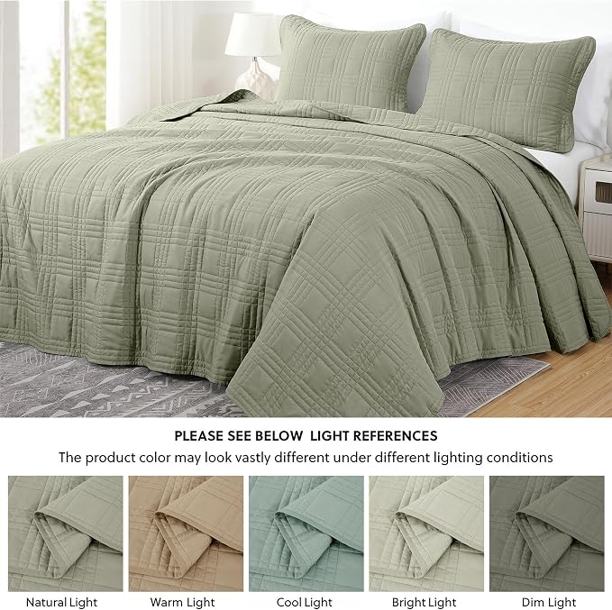 Chezmoi Collection Kingston Queen Size Bedspread Set, 3-Piece Sage Green - Image 5