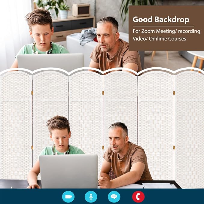 6 Panel Room Divider, 6 FT Wide Folding Screen Room Divider, Off White | Double - Image 4