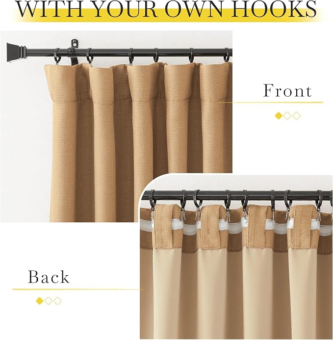 NICETOWN Thick Faux Linen Room Darkening Caramel Curtains 96 inches Long - Image 2