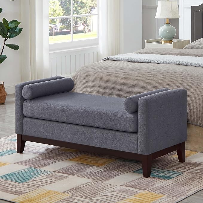 51” Bed Ottoman Bench for Bedroom, Boucle Upholstered End of The Bed Bench by Unknown